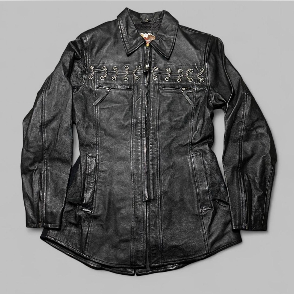 Vintage Harley-Davidson Black Leather Chain Detail Jacket